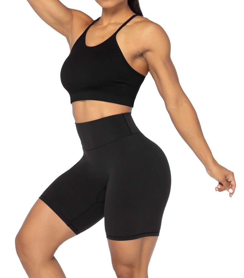 Sunzel 8" Waist Biker Shorts for Women No Front Seam Soft Yoga Workout Gym Bike Shorts Tummy Control Squat Proof Black