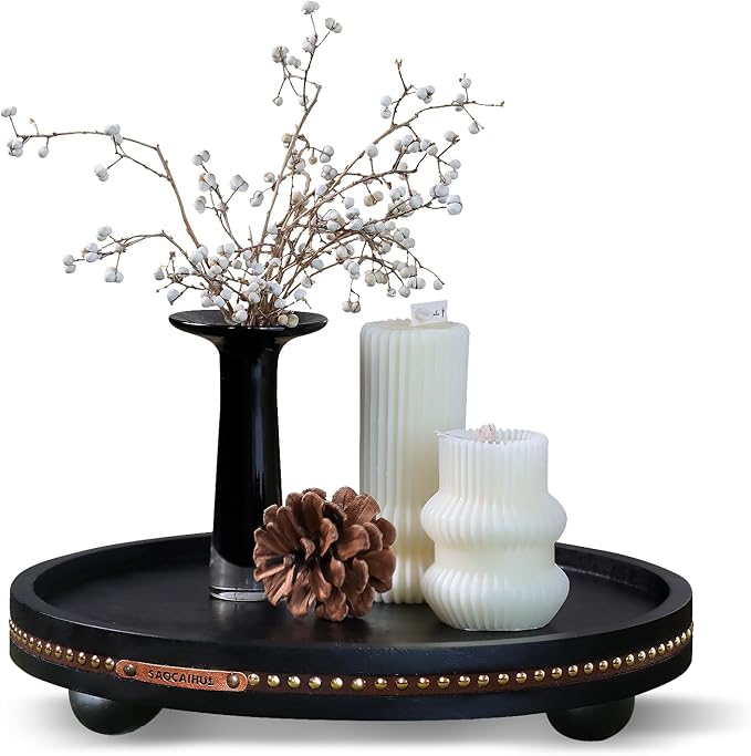 Decor Decorative Round Tray 11.81in for Home Decor for Coffee Table Farmhouse Kitchen Table Living Room Bathroom Centerpiece Tray Decor