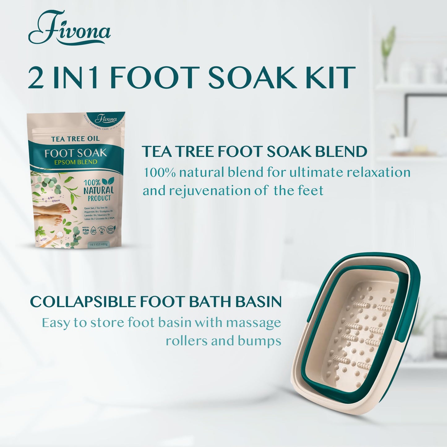 Fivona Collapsible Foot Bath Basin - Pedicure Foot Soaking Tub for Tired Feet, Cracked Heels, Soothe Soreness, Soften Calluses