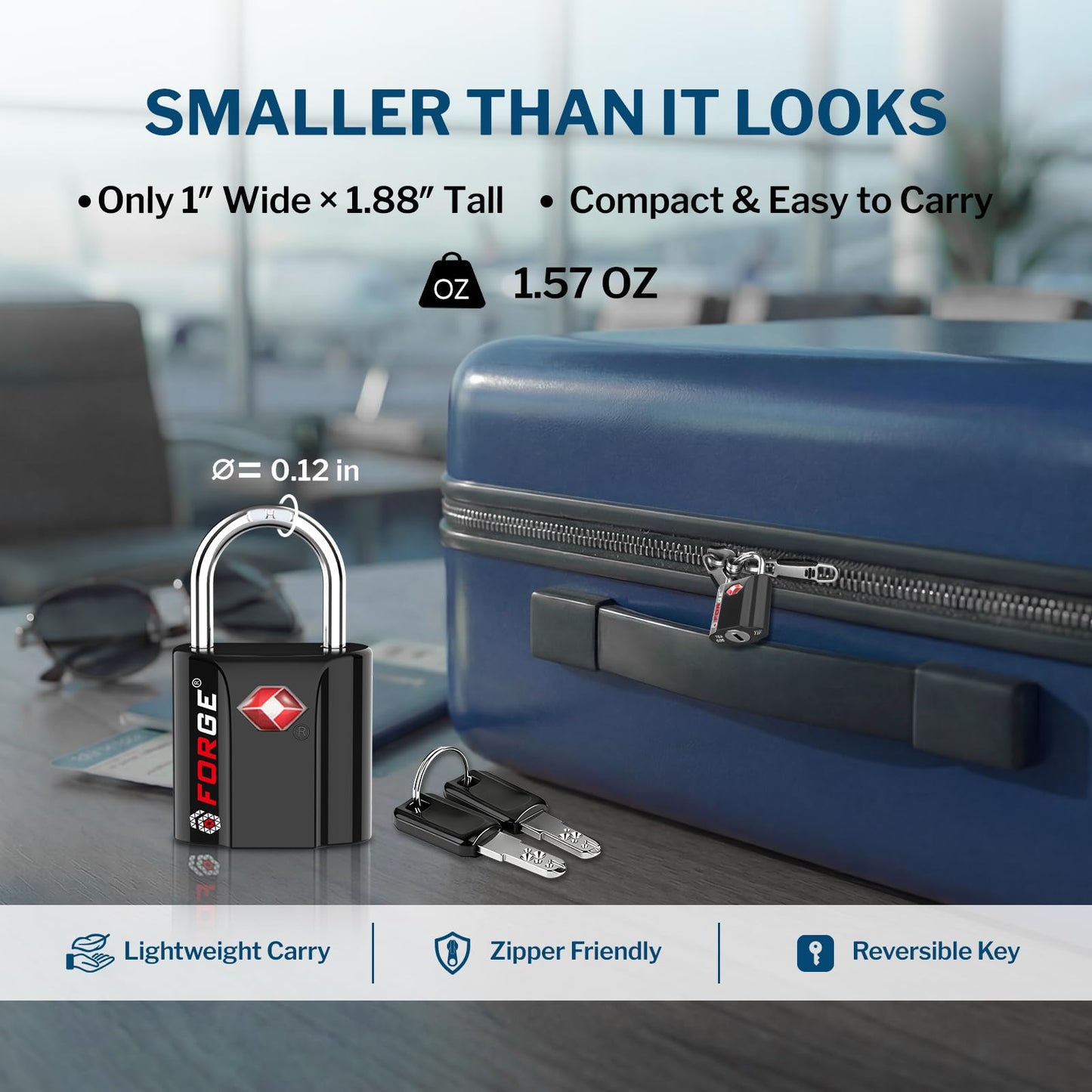 Forge OX 1'' Wide 1.8'' Tall, TSA Approved Luggage Locks: Key Locks for Travel. Ultra Secure Dimple Key Travel Locks Alloy Body. for Luggage, Backpack, Small Toolbox and More. Black 2 Pack.