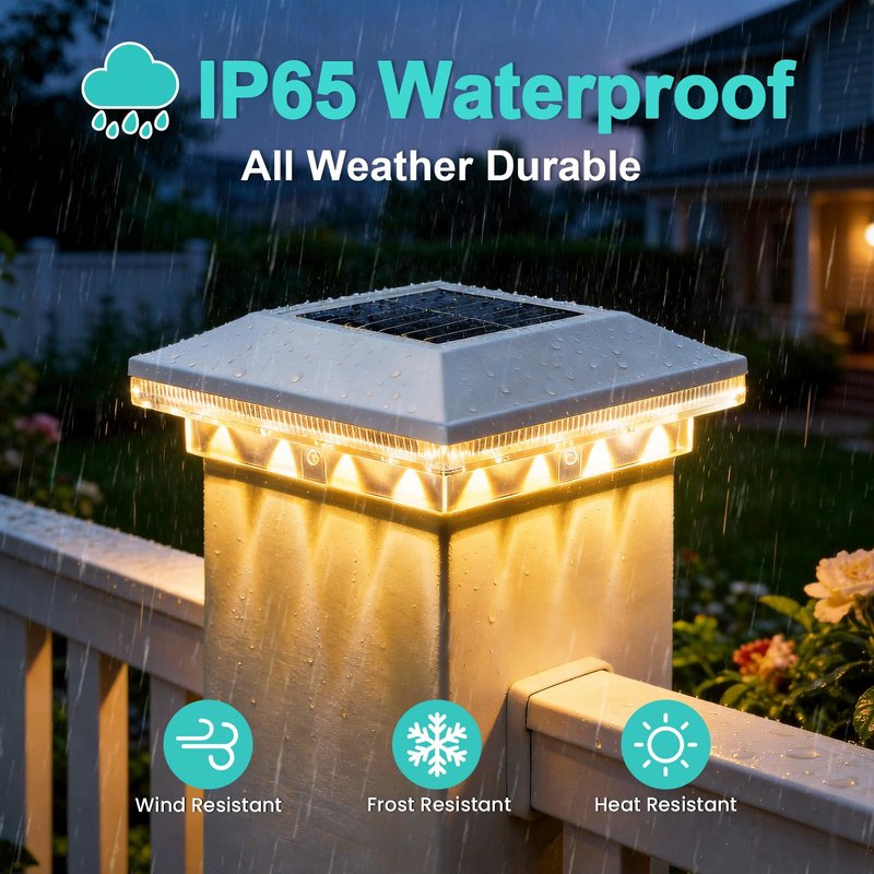 Brightever Solar Post Cap Lights Outdoor 6-Pack, Waterproof Solar Fence Post Lights for 4x4 Wood/Vinyl Posts, Solar Powered Deck Post Lights with 3 Lighting Modes, Decorate Garden Patio Porch, White