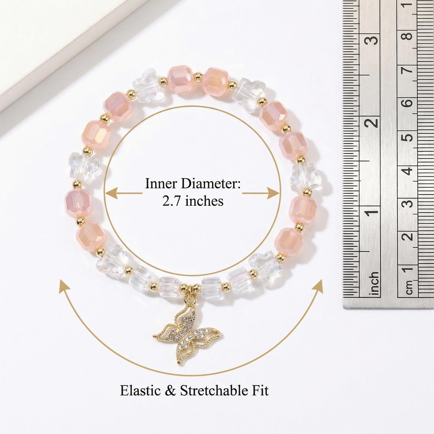 jasonking Butterfly Crystal Stretch Bracelet for Women,Birthday Gift for Mothers, aniversary gift (light yellow)
