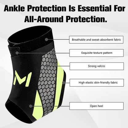 Ankle Brace for Men & Women, Adjustable Figure-8 Stabilizer with Straps for Basketball, Volleyball & Running, Compression Sleeve for Sprained Ankle, Plantar Fasciitis & Tendonitis Relief (2 Pack,Green)