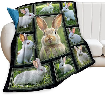 Cute Rabbit Blanket, Bunny Throw Blankets, Pet Animal Fuzzy Plush Rabbit Blanket Ultra Soft Gift for Women Kids Teens Men Girls Boys Stuff Decor for Easter Bedding Sofas Couch 80"X60"