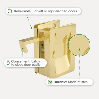 Onward 1700BPSBC Pocket Door Pull with Passage Lock-Rectangular, Brass