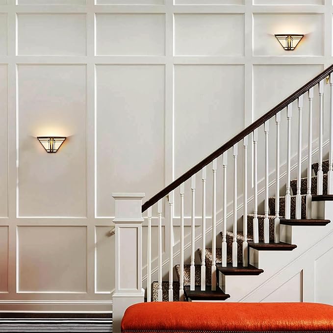 Tiffany Style Wall Sconce Lamp 12-Inch Stained Glass Sconces Wall Lighting Vintage Brown Stained Glass Wall Light Fixtures for Hallway Corridor Bedroom Living Room