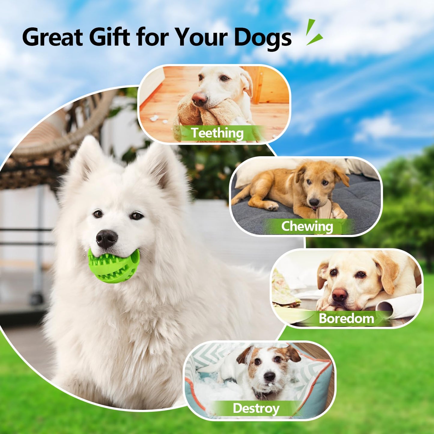 Bojafa Treat-Dispensing Dog Toys: Durable Rubber Puppy Toys for Boredom - Dog Treat Balls for Small & Medium Breed Indoor Play (2pack)