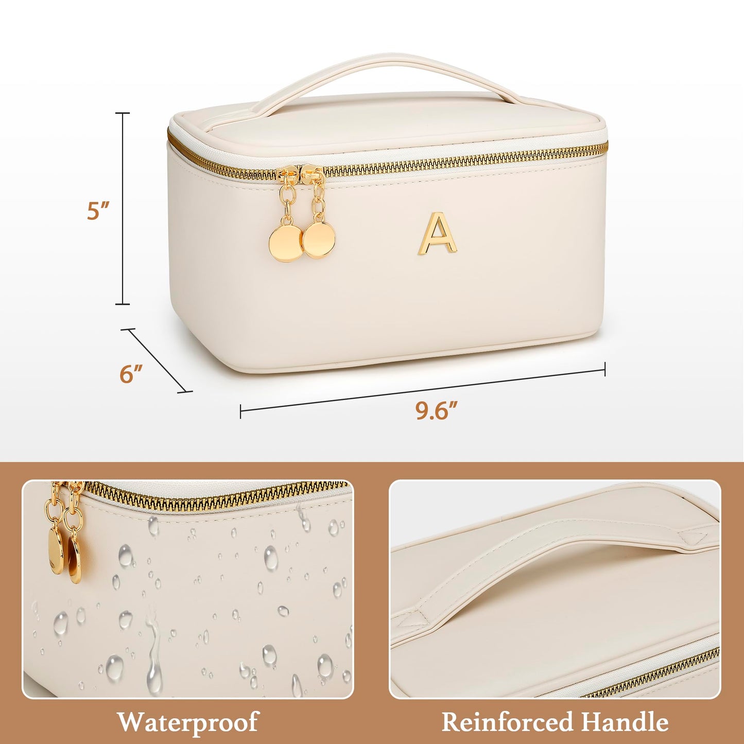 CLOUDWINGS Gifts for Women Travel Makeup Bag Personalized Cosmetic Bag Portable Large Capacity Toiletry Bag(Beige-A)