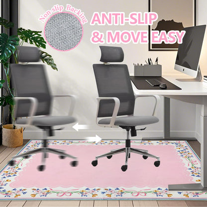 yueyaer Office Chair Mat for Hardwood/Tile Floor, 36"x48"Desk Chair Mat for Rolling, Non Slip Under TPR Backing Low-Pile Rug(Pink Bow Flower EA)