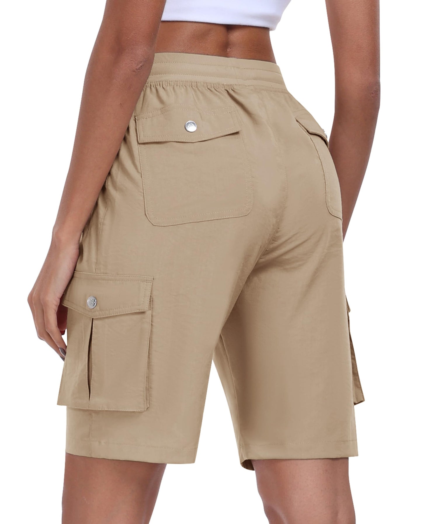 MoFiz Women's Hiking Cargo Shorts Quick Dry Lightweight Summer Shorts for Women Travel Athletic with Zipper Pockets Khaki L