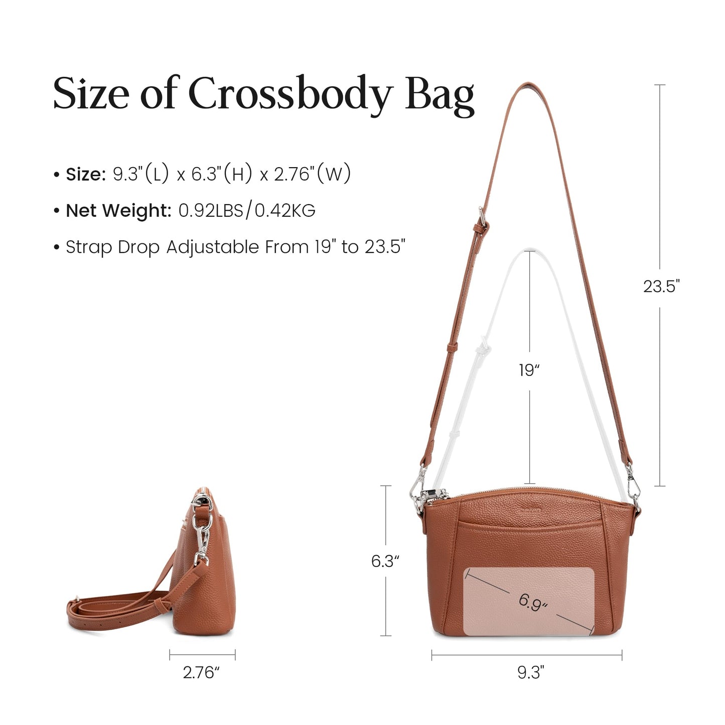 befen Anti Theft Small Crossbody Bags for Women Genuine Leather Purses, Womens Shoulder Bag with RFID Blocking Card Slots for Daily & Travel Cognac Brown