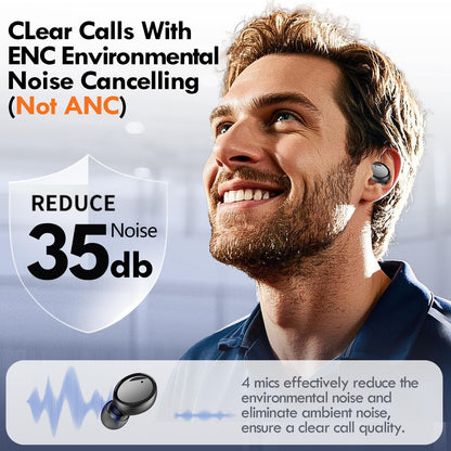 Lanteso True Wireless Bluetooth 5.3 Earbuds, 48H Playtime,Light Weight Headphones in Ear Buds Built in Mic Headset Premium Sound with Deep Bass,Clear Calls Earphones for Sports Workout Black
