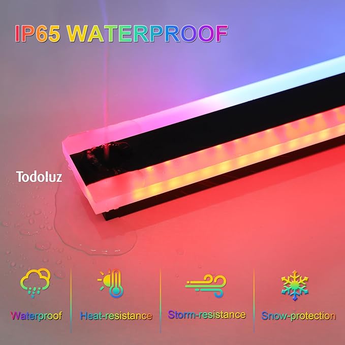 TODOLUZ 2-Pack 40-Inch Outdoor RGB Long Linear Wall Light Fixture, IP65 Waterproof 24W LED Exterior Wall Sconce Lighting with Remote Control for Indoor Party Garage