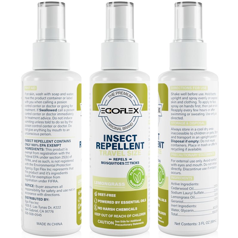 3-Pack Mosquito Repellent Spray - DEET-Free Bug Spray Travel Size TSA Approved - Mosquito, Tick & Insect Killer Deterrent with Natural Essential Oils - Lemongrass Scent - Safe for Family - 3 Fl Oz