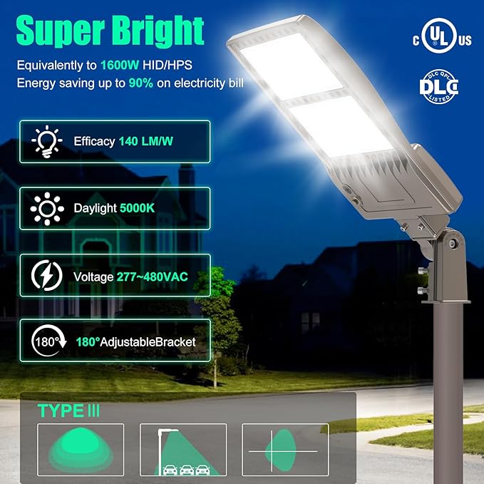 6Pack 480V 400W/320W/240W LED Parking lot Light with Dusk to Dawn Photocell, Slip Fit Mount 56000LM IP65 5000K 277-480VAC Input, 400 Watt LED Flood Light, Outdoor Parking Lights Commercial Pole Street