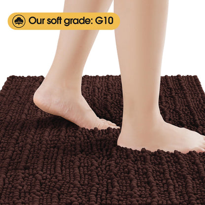ACCUMTEK Upgrade Extra Large Brown Bathroom Rug Set 3 Pieces Ultra Soft, Thick Absorbent Bath Mats, Non Slip Chenille Toilet Mat for Bathroom, Bedroom, Kitchen, Dark Coffee