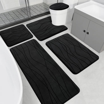 YIHOUSE Memory Foam Bathroom Rug Sets, Black, 5 Piece