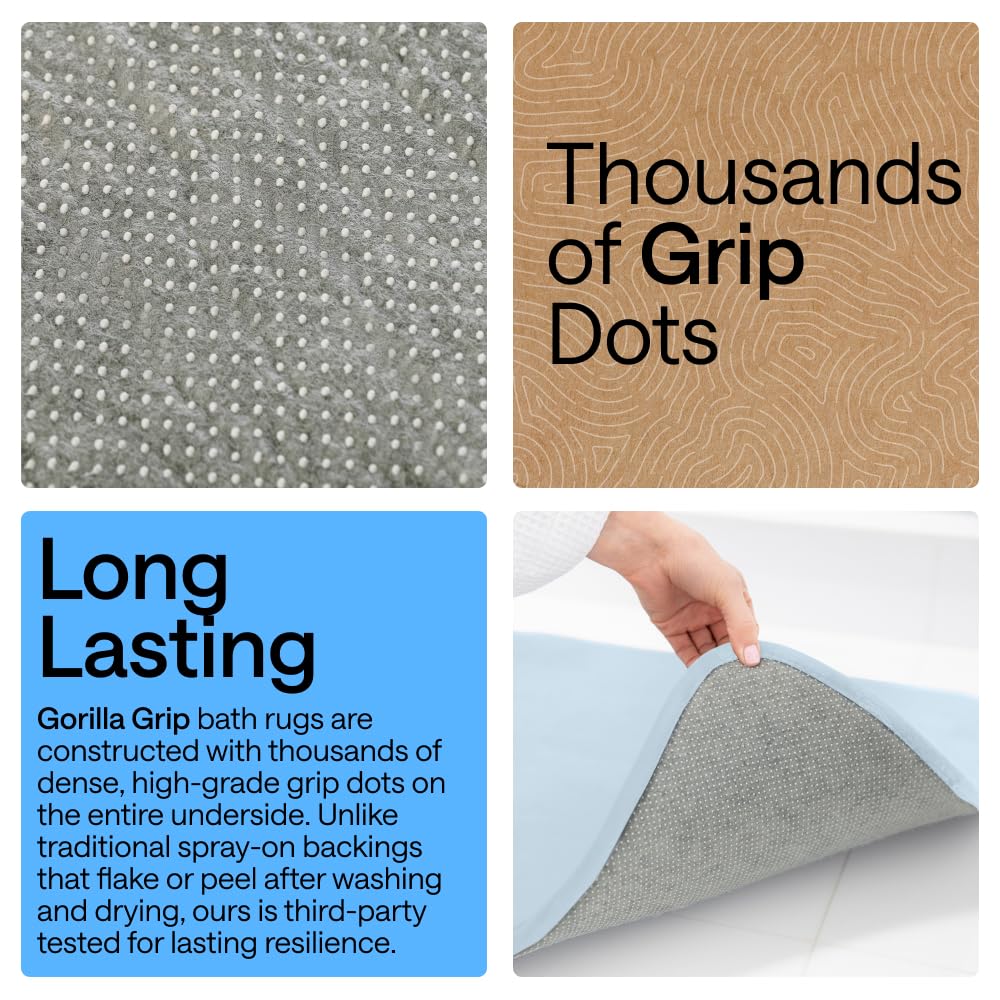 GORILLA GRIP® Memory Foam Bath Rugs, Soft Absorbent Velvet Bathroom Mats, Durable Dots on Underside, Machine Washable Bathmat, Carpet Rug Room Decor for Shower Floor, 24x17 Mat, Light Blue