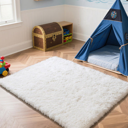 Fluffy Rug Shag Area Rug, White 4x6 Area Rugs for Bedroom, Small Bedside Rug, Soft Fluffy Shag Entryway Throw Rugs for Living Room Bedroom Room Home Decor