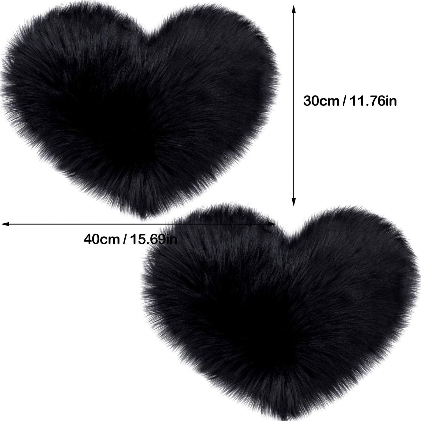 Mudder 2 Pcs Faux Fur Rug, Heart Shaped Rugs, Fluffy Decorative Mat for Room Home Chair Side, Desk Feet, Nursery, Photo Background & Valentine Decor, 12 x 16 Inch(Black)