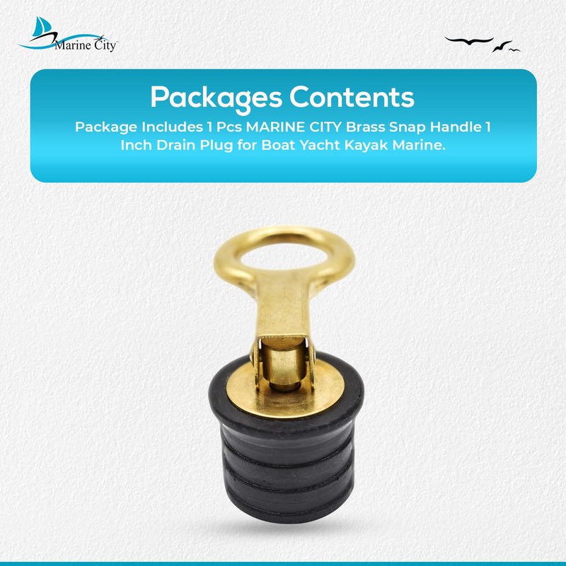MARINE CITY Brass Snap Handle Drain Plug, Durable & Strong, Easy to Use, Sturdy with Fine Finish, Innovative Design for Boats, Yachts, Kayaks & Marine Use