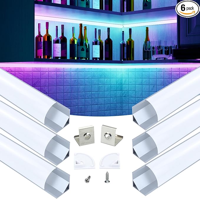 Muzata 6Pack 3.3FT/1M Plus-Size Spotless V Shape LED Channel Silver Aluminum LED Diffuser Channel with Milky White Cover V101 WW 1M