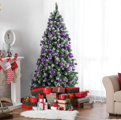 PREXTEX 36-Piece Purple Christmas Ornaments Set - Shatterproof Plum Xmas Tree Balls - 6 Styles, 3 Sizes with Hanging Loops to Decorate Christmas Tree Ornaments for Indoor and Outdoor Holiday Decor