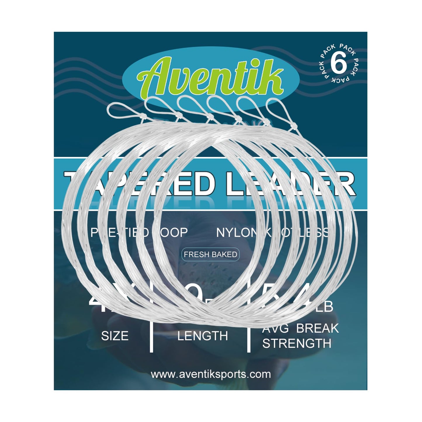 Aventik Fly Fishing Tapered Leader Pre-Tied Loop Fishing Leader Line 7.5FT 9.0FT 12FT 6/12 Pack Tensile Strength- Abrasion Resistance- Low Memory Freshwater Saltwater (9.0FT-6pcs, 4X-5.4LB)