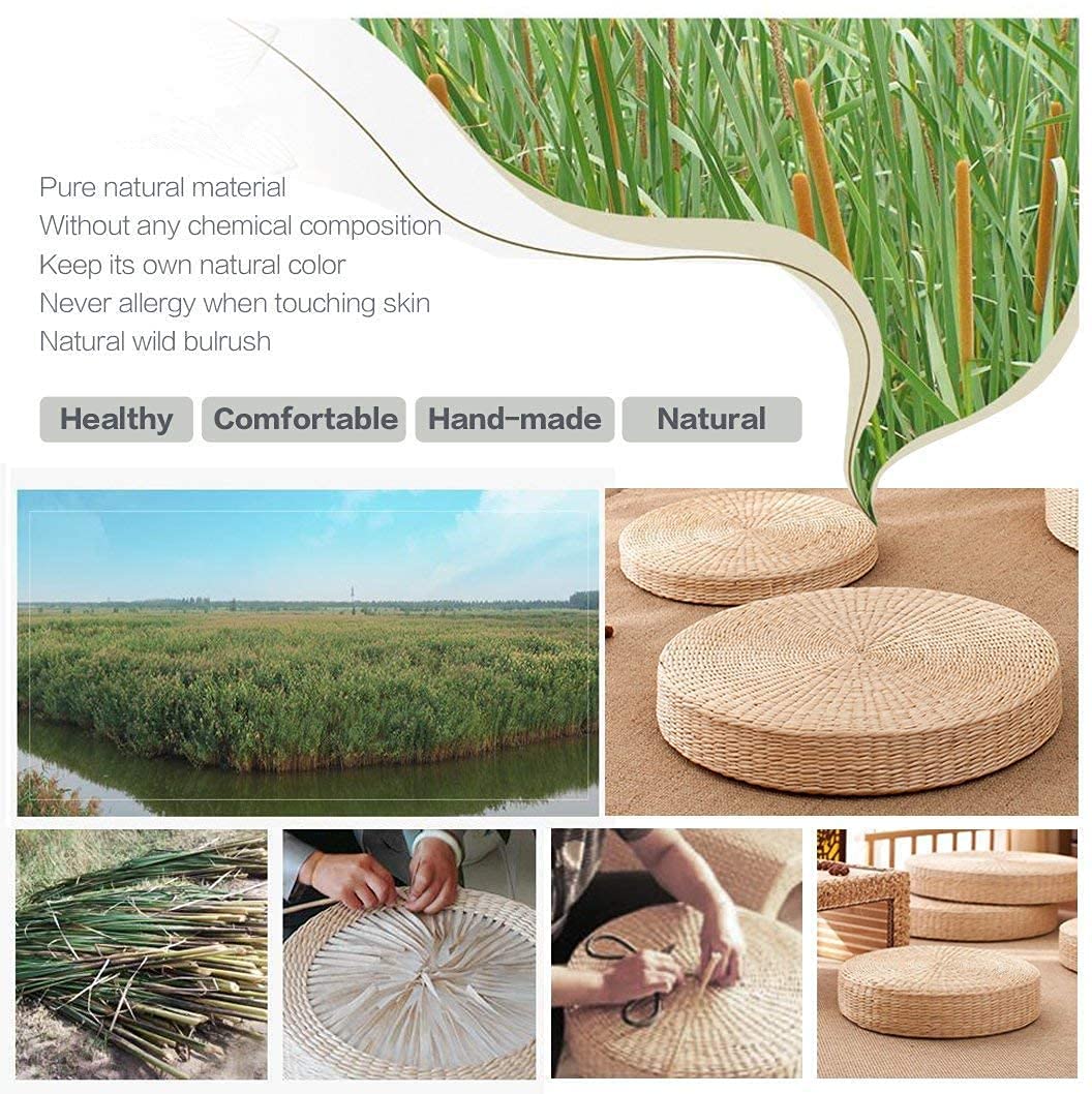 HUAWELL 2 Pack Super Bigger Size Tatami Floor Pillow Sitting Cushion, Round Padded Room Floor Straw Mat for Outdoor Seat Dia: 60CM (23.6)