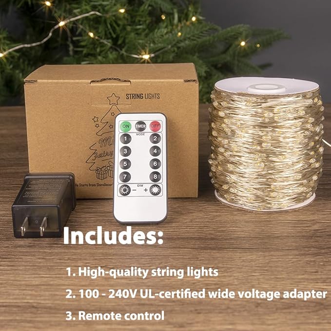 525FT Cool White Fairy Lights, 1600 LEDs, Plug - in, 8 Modes with Timer, Remote, Dimmable & Waterproof, Ideal for Bedroom, Garden, Christmas, Wedding, Birthday (Indoor/Outdoor)