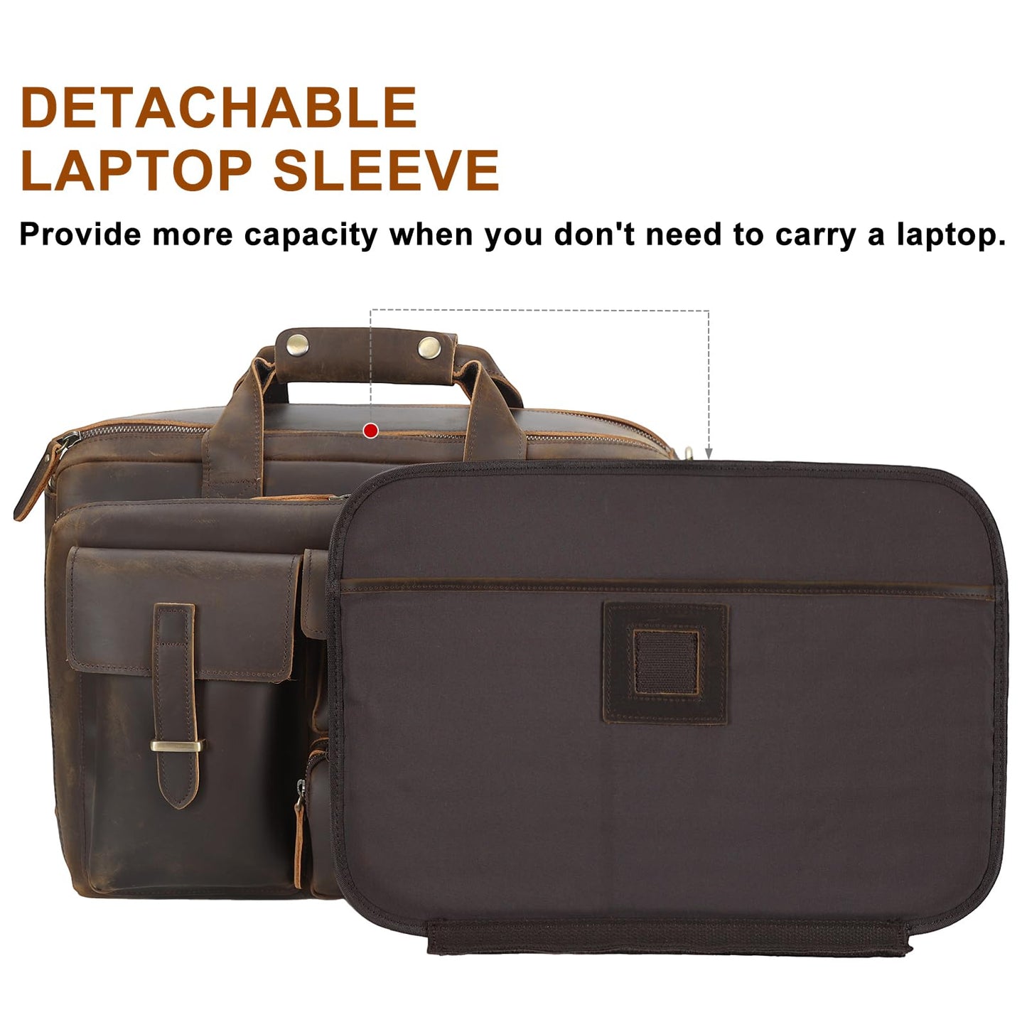 TIDING Full Grain Leather 17.3 Inch Laptop Briefcase for Men, Multi Pockets Work Bag Business Travel Messenger Shoulder Bag