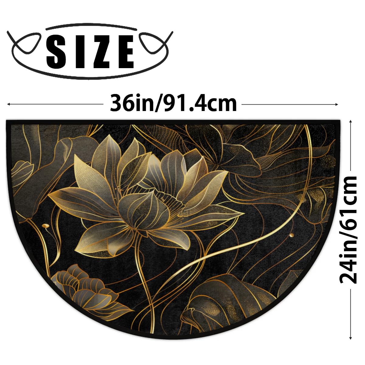 Lotus Golden Half Round Door Mat Semi Moon Rug Fireplace Carpet Area Rugs