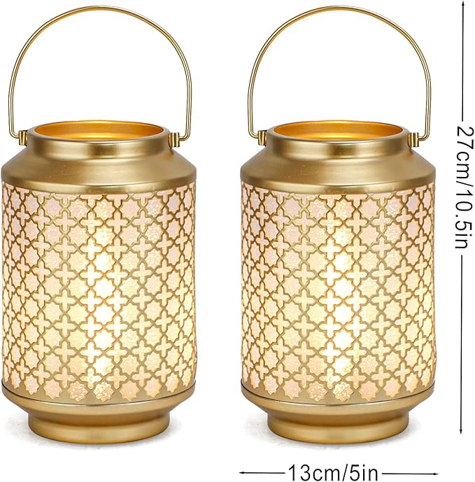 TRIROCKS Set of 2 Battery Operated Lamp 7.5'' High Cordless Decorative Lamp Metal Table Lamps with LED Bulb for Home Living Room Weddings Parties Patio Events Outdoors Indoors Shelf (Gold)