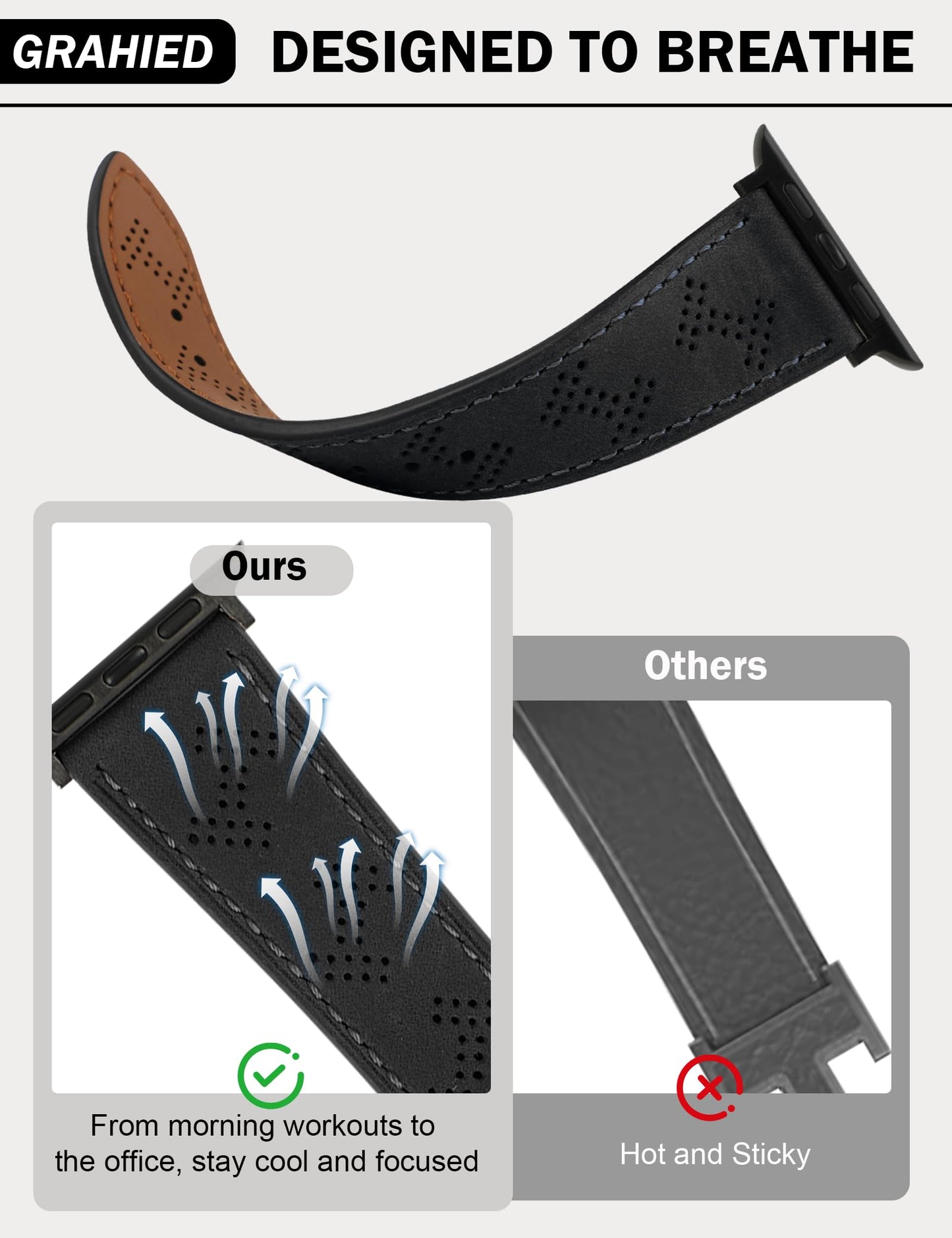 Genuine Leather Watch Band Compatible with Apple Watch Bands 49mm 46mm 45mm 44mm 42mm(S3/2/1), Daily Classic Magnetic Buckle Strap for Men iWatch Ultra SE Series 10/9/8/7/6/5/4/3/2/1(Black)