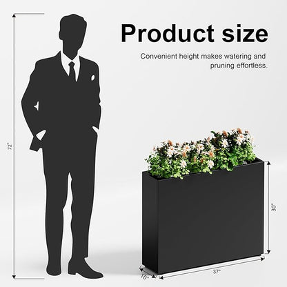 GSK Black Metal Planter Box Rectangular Rustproof Outdoor Plants Indoor Galvanized Steel 37" Lx10 Wx30 H Flower Rectangle Trough Office Commercial Home Patio Balcony Deck Yard Porch