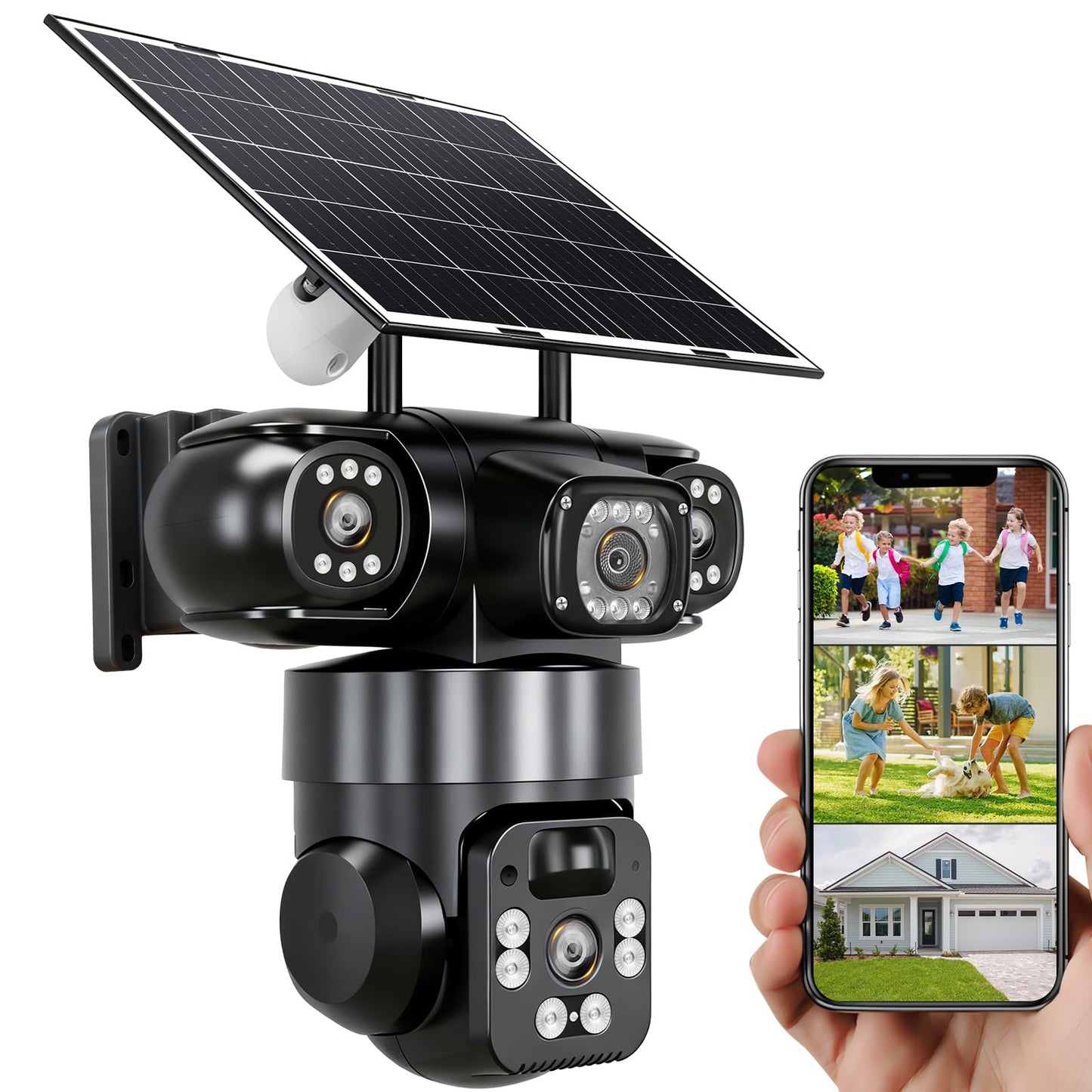 KEPEAK Solar Security Camera Outdoor Wireless, Triple-Lens WiFi Camera 2.4G, Battery Powered Outdoor Camera Wireless, Color Night Vision, PIR Human Detection, 2-Way Talk for Home Yard Garage