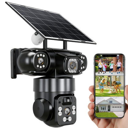 KEPEAK Solar Security Camera Outdoor Wireless, Triple-Lens WiFi Camera 2.4G, Battery Powered Outdoor Camera Wireless, Color Night Vision, PIR Human Detection, 2-Way Talk for Home Yard Garage