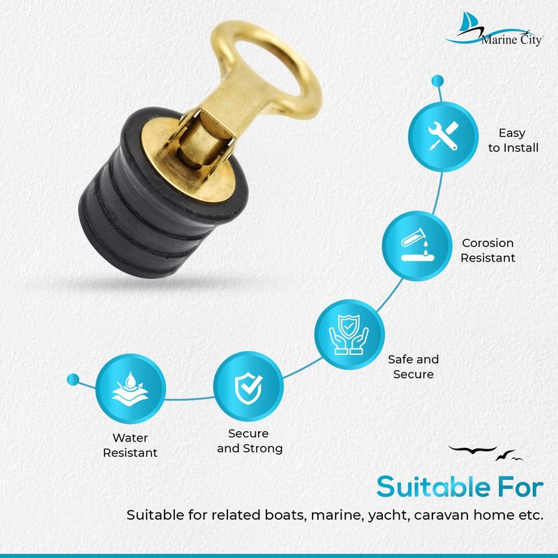 MARINE CITY Brass Snap Handle Drain Plug, Durable & Strong, Easy to Use, Sturdy with Fine Finish, Innovative Design for Boats, Yachts, Kayaks & Marine Use