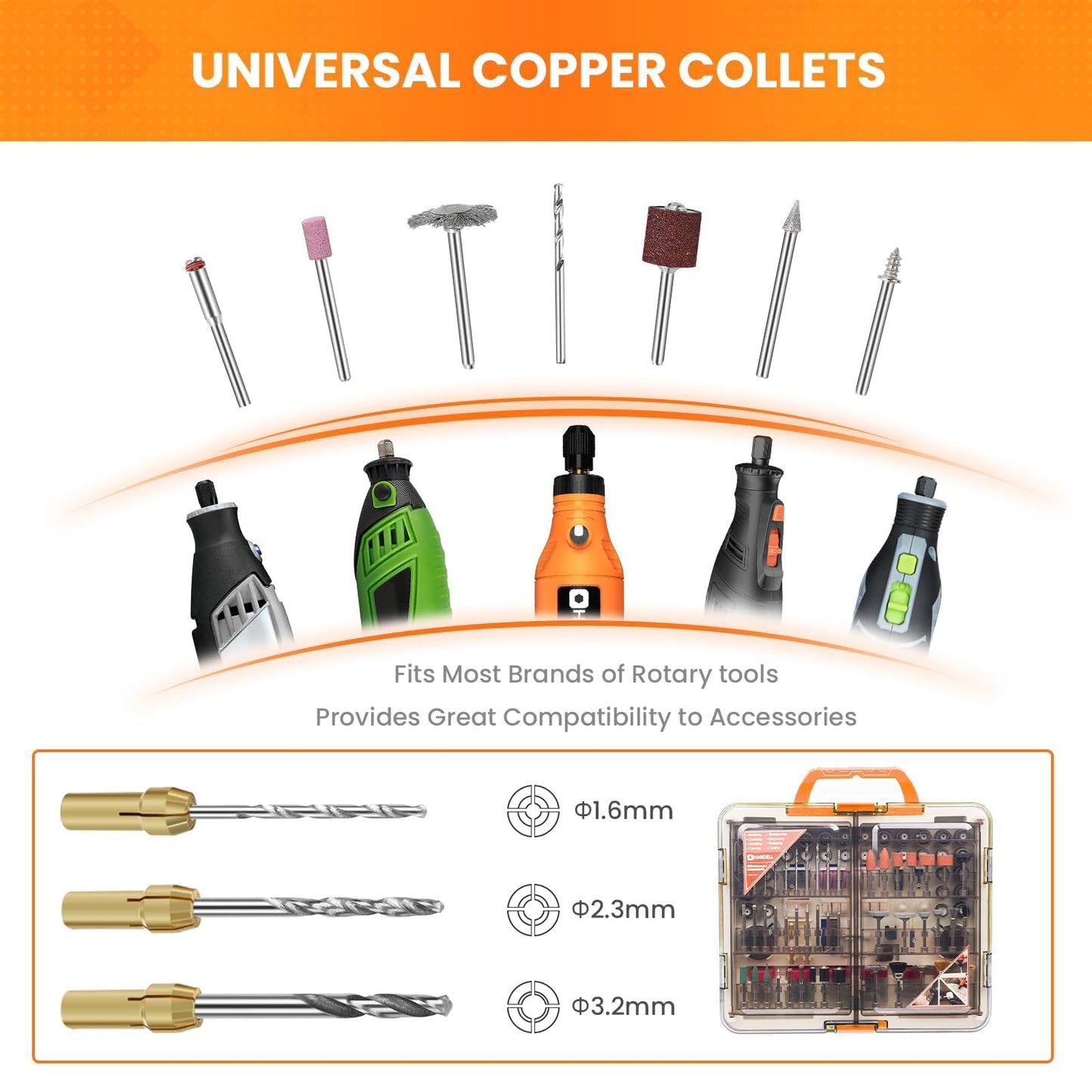 HARDELL 508Pcs Rotary Tool Accessories Kit for DIY, 1/8" Multi-Purpose Rotary Tool Bits, Universal Attachments for Cutting, Sanding, Drilling, Carving, Engraving, Grinding, Polishing