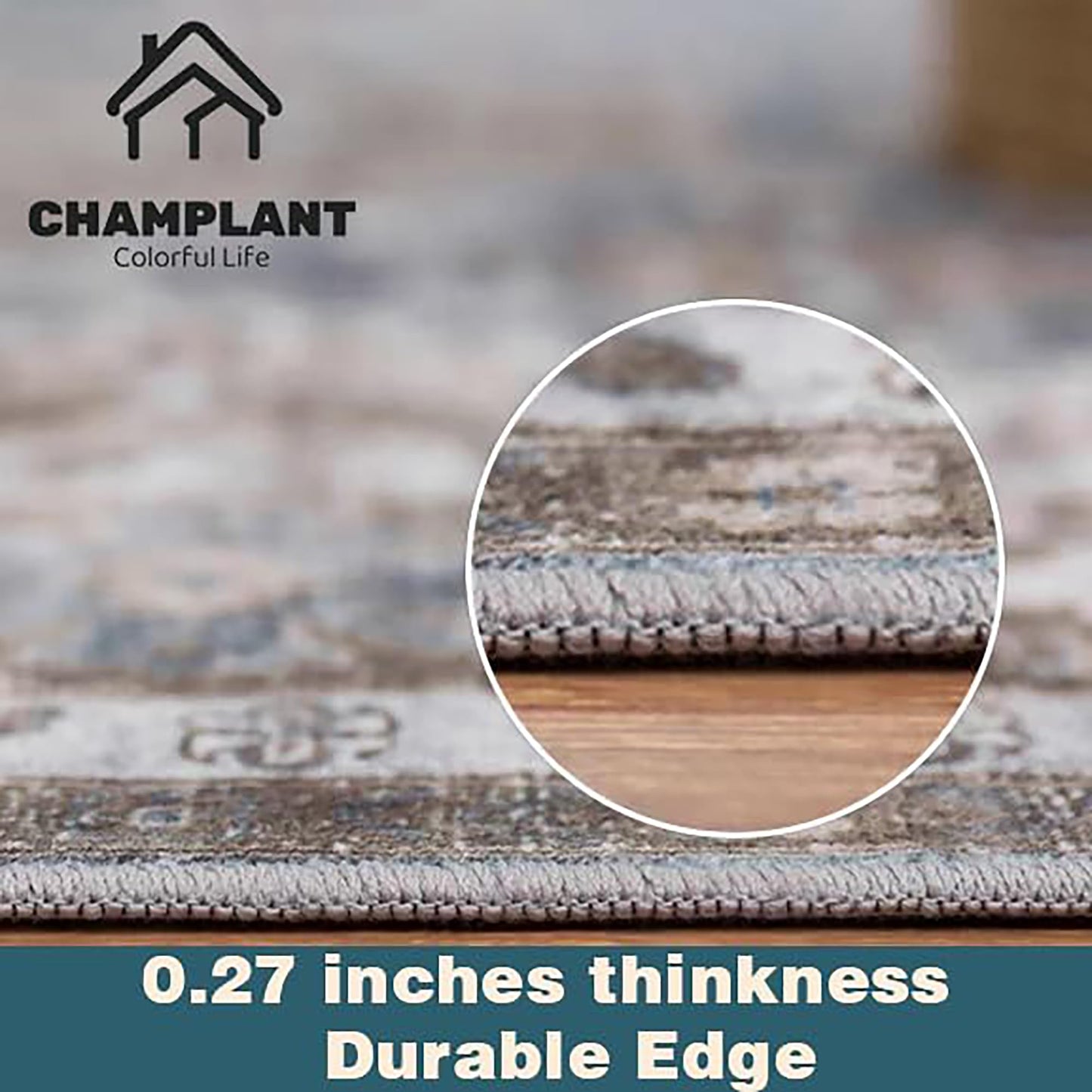 CHAMPLANT Washable Area Rug 4'x6' Traditional Floor Cover Foldable Thin Rugs Retro Kitchen Indoor Distressed Non Slip Carpet Floral Print Mat Bedroom Living Room
