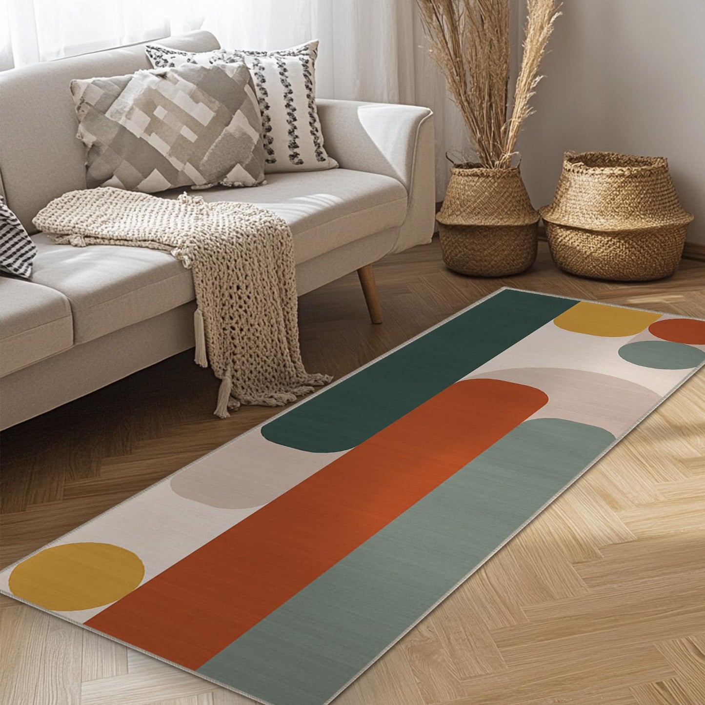 Cryvera 2x6 Boho Colorful Geometric Runner Rug for Kitchen Entryway Hallway Bohemian Abstract Modern Area Rug Machine Washable Non-Slip Carpet for Bedroom Bathroom Bedside Entrance