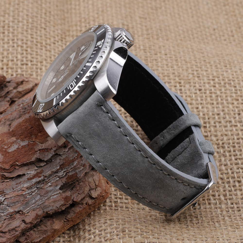 Onthelevel Suede Watch Strap-18mm 19mm 20mm 22mm 24mm Suede Leather with Black Leather Back Watch Band for Men or Women