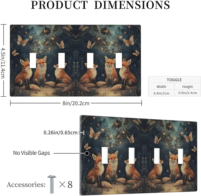 Decorative Art Light Switch Covers Foxes & Forest Quad Toggle 4 Gang Wall Plate Switch plate Electrical Faceplate for Home Decor