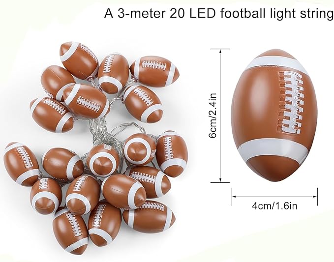 Football Lights String 20 LED 14Ft Battery Powered for Boy's Room Decor,Ball Sport Theme Party Decorative Lights,Birthday Decorations,Football Lovers Gift(8Mode)