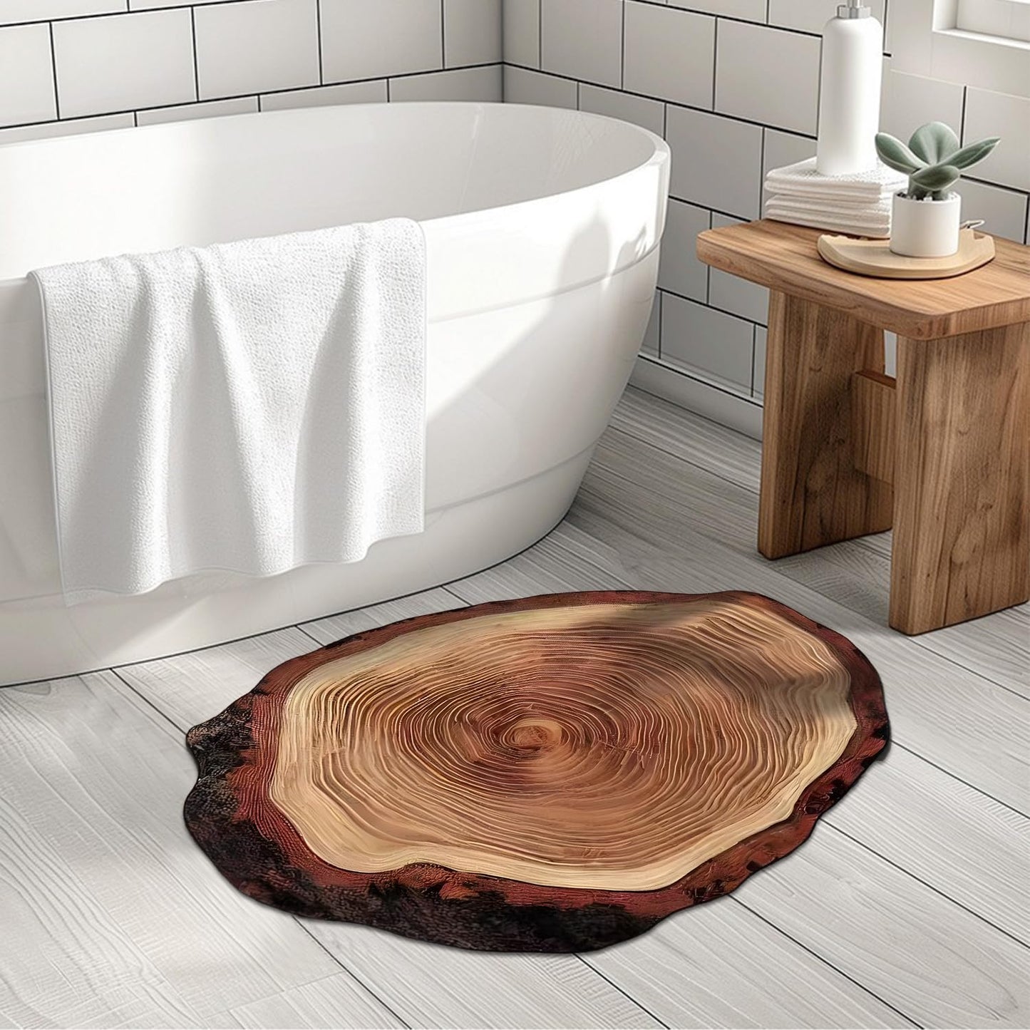Brown Wood Grain Bath Mat Cute Annual Ring Bathroom Rugs Funny Non Slip Bathtub Decor Mats Super Absorbent Floor Carpet Machine Washable Quick Dry Bahtmat for Tub, Shower, Bedroom，Kitchen，23.6"x35.4"