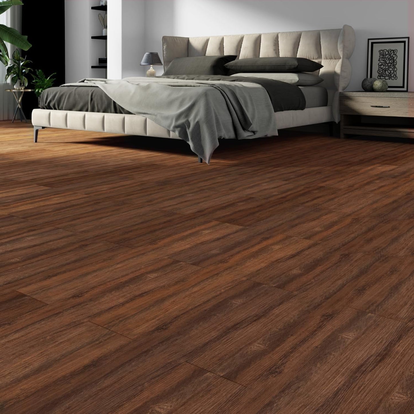 VallisCo Peel and Stick Vinyl Flooring 36 Pack 54 Sq.Ft, Waterproof Vinyl Flooring Peel and Stick for Office, Living Room, Bathroom, Kitchen - Unique Design, Easy to Install Floor, Brown