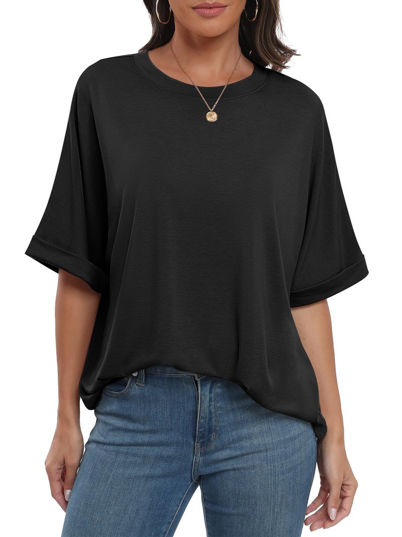 ANRABESS Womens Tops Oversized T Shirts Short Sleeve Crewneck Summer Casual Loose Basic Tee Shirt 2026 Trendy Fashion Clothes Black X-Large