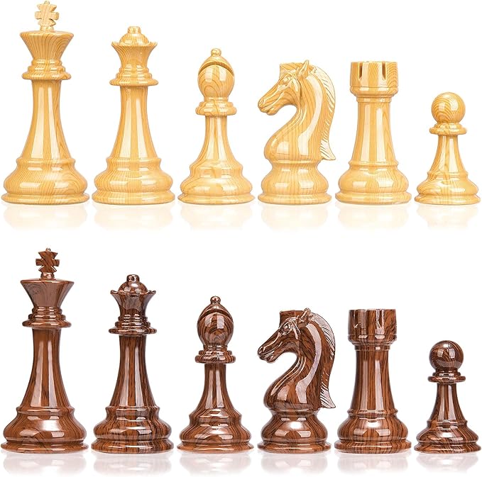 AMEROUS High Polymer Weighted Chess Pieces with 4.25'' King - 2 Extra Queens - Gift Package Standard Tournament Chessmen for Chess Board or Replacement of Missing Pieces (Chess Pieces Only)