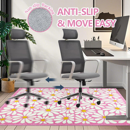 SHIYUE Office Chair Mat for Hardwood/Tile Floor Carpet, 36"x48" Computer Desk for Rolling Chairs Protector Gaming Non Slip Under TPR Backing Rug(Pink Floral)