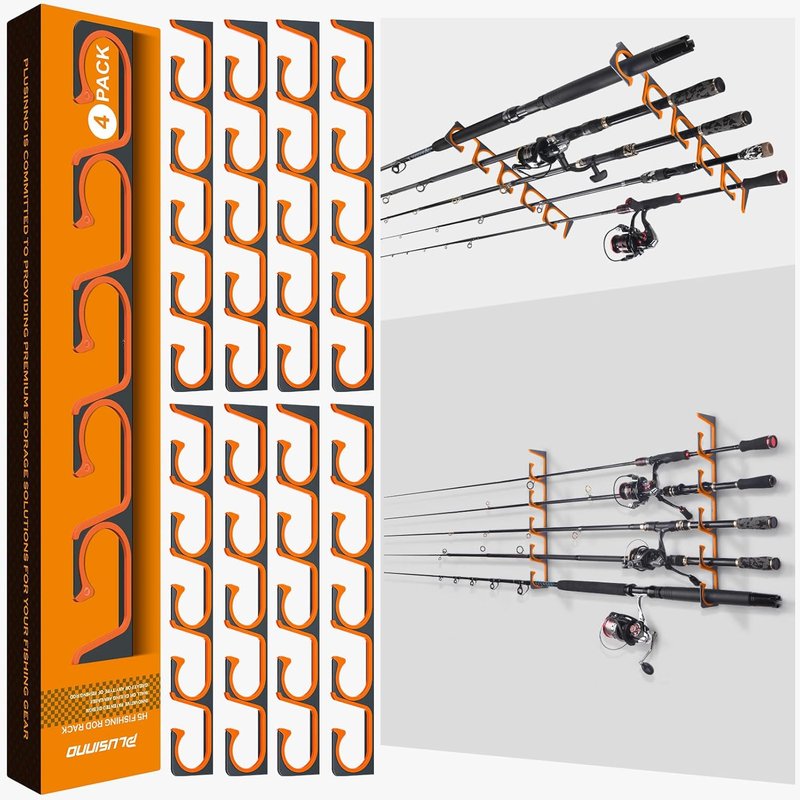Plusinno Fishing Rod Holder - Horizontal Wall & Ceiling Mount | Aviation Aluminum, Holds Up to 20 Rods